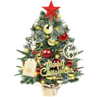 Mini Weihnachtsbaum, 45cm Kleiner Weihnachtsbaum mit Beleuchtung, Weihnachtsbaum Klein Geschmückt, Weihnachtsbaum Klein LED,Künstlicher Tisch Weihnachtsbaum für Weihnachten Dekoration Advent
