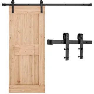 VEVOR Schiebetürsystem 2 m Laufschiene, Tragkraft 150 kg, kompatibel mit 91,4–101,6 cm Breite & 3,5-4,5 cm Dicke, einzelne Schiebetür im Scheunenstil, Schiene & J-förmige Rolle, schwarz