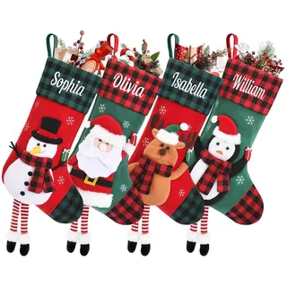 papasgix Weihnachtsstrumpf Personalisiert 46cm Großer Nikolausstrumpf mit Namen Weihnachtssocken Kamin Geschenktasche Nikolaussocke für Feiertags Familienparty Dekoration(Bunt J,1Pc)