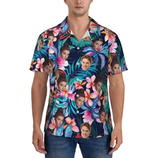 SJZUISL Personalisiert Hawaii Hemd Männer mit Gesicht, Lustige Hawaiihemden für Männer, personalisiertes tropisches Button-Down-Hemd für Männer mit Gesichtsbild für Freund, Ehemann, Vater