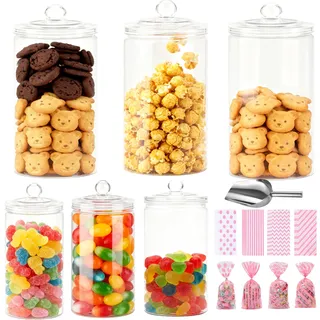 Ksnowqi 6 Stück 600ml Candy Bonbongläser aus Kunststoff, Wiederverwendbar Plastik Candy Bar Gläser Set, Bonbonglas mit Deckel, Candy Jar-Buffet-Set für Partys, Süßigkeitenbuffet, Hochzeit