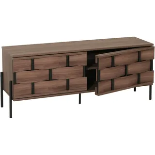 Mendler TV-Rack HWC-M44, Fernsehtisch Lowboard TV-Schrank Kommode, Staufächer, 3D-Flecht-Design Push-to-open Türen 120cm, braun