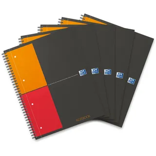 Oxford Notebook International A4, kariert, 160 Seiten, stabiler Kartondeckel, 5 Stück