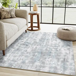 PureCozy Grau Blau Teppich Wohnzimmer 120x170 Schlafzimmer Teppiche Waschbarer rutschfest Boho Abstrakt Carpet Wohnzimmerteppich Esszimmer Büroteppich Groß Kurzflor Weich Carpets