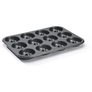 De Buyer Blech mit 12 Mini-Savarins - Durchmesser 7 cm - 34,3 x 26,2 x 2,2 cm - 4712.12, Grau