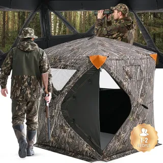 VEVOR Jagdversteck Jagdzelt Bodenversteck für 1–2 Personen Pop-Up-Hirschversteck mit Tragetasche, tragbares & belastbares Jagdzelt mit 3 horizontalen Fenstern für die Hirschjagd