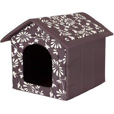 HobbyDog Hundehaus Hundehütte für mittelgroße Hunde - Katzenhaus, Katzenhöhle - mit herausnehmbarem Dach - Tierhaus für Katzen und Hunde für Drinnen/Indoor 38 x 32 x 38 cm [S] Braun in Blumen