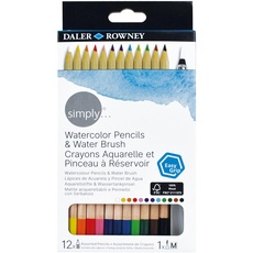 Daler Rowney Simply Watercolour Hex Buntstift-Set mit 1 x Wasserstift, 12 verschiedene Farben, ideal für Anfänger und Hobbyisten