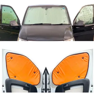 Thermo-Jalousien Kombatibel Mit Renault Kangoo (2007-Date)(Komplettset + Heckklappe) Rückseite in fluoreszierendem Orange, Reversibel und Thermisch