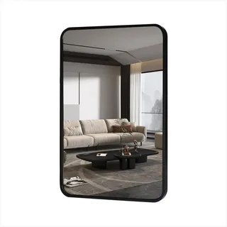moderntop Badezimmerspiegel 80x60 cm Wandspiegel schwarzer Aluminiumrahmen | Rost- & feuchtigkeitsbeständig · HD-Glas verzerrungsfrei · horizontal & vertikal montierbar · für Bad, Flur, Wohnzimmer