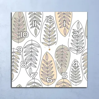 Deko Glasuhr Wanduhr 30x30 Blätter Minimalistisch Quarz Küchenuhr Bürouhr - Weiß