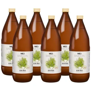 Aloe Vera Saft, 100% BIO Direktsaft, garantierte Aloverose: 1200mg/Liter, 6 x 1 Liter, nachhaltiger Anbau durch Familienbetrieb, Braunglas, Vegan, DE-ÖKO-005
