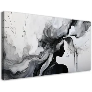 Feeby Bilder Kunstdruck Frau Modern Abstrakt Schwarz-Weiß-Tinte 120x60cm , Textil , Rechteckig , 120x60 cm , Bilder & Rahmen, Bilder, Leinwandbilder