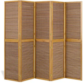 Homestyle4u Paravent 5-tlg. 220/175 cm Braun Bambusstreben , Holz , 220x175x2 cm , Wohnzimmer, Raumteiler, Paravents