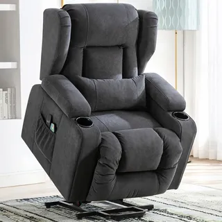 COMHOMA Relaxsessel Aufstehhilfe Massagesessel Fernsehsessel Liege mit Massage Ergonomischer Sessel Stoffoberfläche grau - Grau