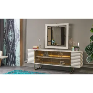 Anrichte Garnitur Sideboard mit Spiegel Esszimmer Holz Beige Kommode - Beige