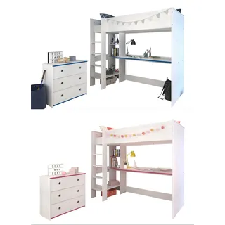 Parisot Hochbett Smoozy 90 x 200 cm Kiefer weiß