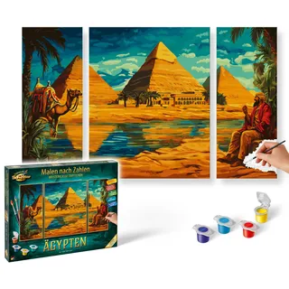 Schipper 609260928 Malen nach Zahlen – Ägypten - Bilder malen für Erwachsene, inklusive Pinsel und Acrylfarben, Triptychon, 50 x 80 cm
