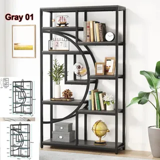 Industrielles Bücherregal - 5-stöckige Standregal Etagere - Freistehendes Regal - Metallgestell mit Holzplatten - Vintage Antik Stil - 30x95x175 cm - Grau - Grau