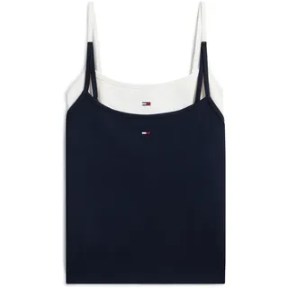 Tanktop TOMMY JEANS "TJW 2PACK ESSENTIAL STRAP TOP", Damen, Gr. L (40), blau (ecru, schwarz night navy), Jersey, Obermaterial: 95% Baumwolle, 5% Elasthan, unifarben, figurbetont kurz, eckiger Ausschnitt, Tops Tanktop, mit Logo-Flag