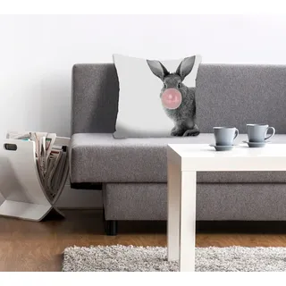 queence Dekokissen »Bunny Gum« mit einem Hasen mit Kaugummi, grau