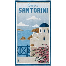 Bild von Strandtuch Santorini, Handtuch groß, Strandlaken, Badetuch, Baumwolle, blau