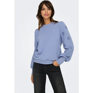 Sweatshirt ONLY "ONLFEMME L/S PUFF EMBROIDERY UB SWT", Damen, Gr. M (38), blau (tempest), Sweatware, Obermaterial: 60% Baumwolle, 40% Polyester, unifarben, regular fit hüftlang, Rundhals, Puffärmel Rippbündchen, Sweatshirts Sweatshirt, mit Puffärmeln mit wunderschöner Lochstickerei
