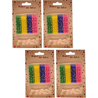 Tortenkerzen Set mit Haltern 48 Kerzen mit 48 x Halter - Kuchenkerzen Geburtstag - 4 Farben Mix - [Blau-Gelb-Grün-Pink] - Höhe - 6cm | Geburtstagskerzen für Party, Weihnachten, Feier - Partykerzen - Grün, Gelb, Blau, Rosa