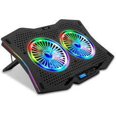 SK Notebook Laptop Rainbow RGB Kühler Gamer Ständer Kühlpad Unterlage Cooler für 9-18 Zoll/Lüfter / 5-7 Stufen Höhenverstellung/dünn & mobil (Rainbow 10 Beleuchtungsmodi)