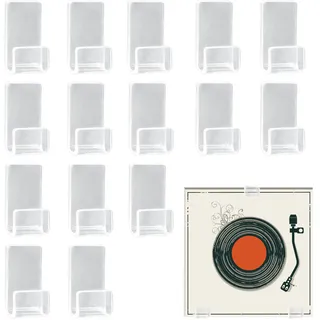 duozoanz Schallplatten Halter Wand, 15er Set Vinyl Records Wandhalterung Ohne Bohren Schallplattenständer Acryl Wandregal Rahmen für Vinyl Records LP CD, Transparent