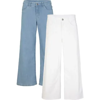 Caprijeans BONPRIX "Capri Jeans Mid Waist, (2er Pack)", Damen, Gr. 40, N-Gr, blau (eisblau denim, weiß), Denim/Jeans, Obermaterial: 82% Baumwolle, 17% Polyester, 1% Elasthan. Obermaterial 2: 97% Baumwolle, 3% Elasthan, unifarben, loose fit 7/8-Länge, Jeans Caprijeans, lockere Passform, mit Eingrifftaschen, mit Gesäßtaschen