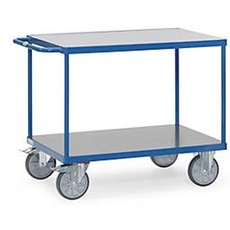 Tischwagen fetra®, 2 Etagen, Lenk- & Bockrollen, bis 600 kg, Ladeflächen aus Hart-PVC mit L 1000 x B 700 mm