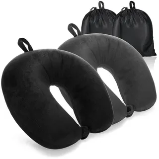 com-four® 2X Premium Nackenkissen - Nackenstützkissen mit Memory Foam - Nackenhörnchen für Erwachsene - samtweiches Reisekissen für Flugzeug, Auto, Zug, Schiff und Bus - Einschlafhilfe