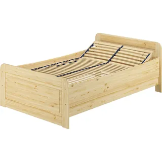 Seniorenbett extra hoch 120x220 Einzelbett Holzbett Massivholz Kiefer Zubehör wählbar V-60.42-12-220Federholzrahmen inkl. - Naturbelassen