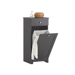 SoBuy Wäscheschrank mit ausklappbarem Wäschesack Wäschetruhe Wäschesammler mit Schubladen Wäschekorb Badschrank grau BHT ca: 40x90x38cm