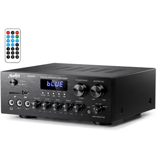 Moukey Verstärker, Moukey Bluetooth Leistungsverstärker Dual Kanal Audio Stereo Receiver mit USD, SD, AUX, MIC IN mit Echo, Radio, LED Für Karaoke, Heimkino, MAMP1