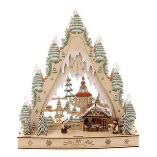 ELLUG 3D Schwibbogen Lichterspitze Holzschnitt Weihnachtsmarkt aus Holz zum Stellen mit Licht 30 * 8,5 * 35cm batteriebetrieben mit On-Off Schalter, Timer Funktion (6h On/18h Off)