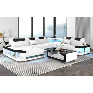 Großes Sofa Wohnlandschaft LED XXL U Form Ecksofa Ledersofa Weiß - Weiß