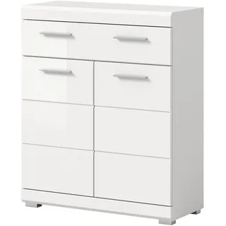 inn.furn Badkommode weiß Hochglanz 74 x 88 cm, Badschrank mit Vollauszug , Weiß Hochglanz , Holzwerkstoff , Nachbildung , Uni , 1 Fächer , 1 Schubladen , Rechteckig , 74x88x31 cm , FSC Mix , Badezimmer, Badmöbel, Midischränke