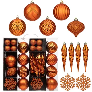 50 Stück Weihnachtsdeko Weihnachtskugeln, Bruchsiche Orange Christbaumkugeln Ornamente Weihnachtsbaumschmuck für Weihnachtsbaum Weihnachtsdekoration