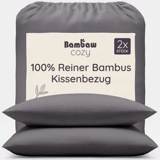 Bambaw Bambus Kissenbezüge 50x70 cm, 2-er Pack, Allergiker-Bettwäsche, antibakterielle und hypoallergene Bettwäsche, Anti Akne und kühlende Kissenbezug (Anthrazit)
