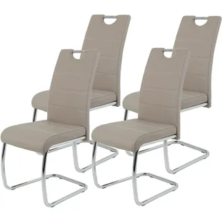 HELA Tische 4er Set Schwingstuhl, Küchenstuhl Flora, Kunstleder Cappuccino, Griffmulde, Metallgestell verchromt, 42x57x98 cm