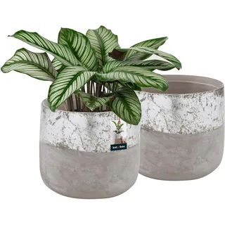 KOTARBAU Keramik Blumenvase 2er Set Silber Ø11,5 cm / H 12 cm - Keramik Vase Vintage