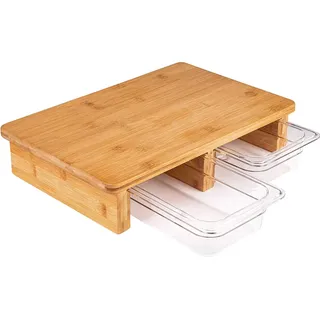 ONVAYA® Bambus Schneidebrett mit Auffangschalen | Küchenbrett aus Holz mit 2 Auffangbehältern aus Kunststoff
