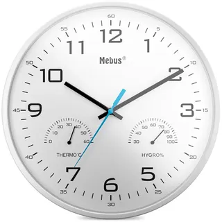 Quarz-Wanduhr mit Thermometer und Hygrometer / Farbe: Weiß / Modell: 16181 - Weiß
