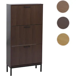 Schuhkipper HWC-P48, Schuhregal Schuhschrank, 3 Kippfächer Ablage MDF Melamin 125x60x25cm ~ Walnuss-