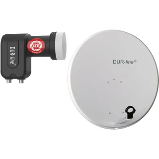 2 Teilnehmer Set - Qualitäts-Alu-Satelliten-Komplettanlage Hellgrau + Twin LNB