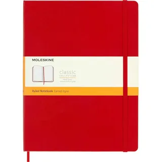 Moleskine Klassisches Notizbuch, Liniertes Notizbuch, Hardcover und Elastischer Verschluss, Größe XL 19 x 25 cm, Farbe Scharlachrot, 192 Seiten