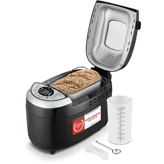 TZS First Austria - Brotbackautomat mit 12 Automatikprogrammen 850W - Vollautomatische Brotbackmaschine 700-1250g Füllmenge - Bread Maker mit Sichtfenster, Timer, Zubehör & Warmhaltefunktion - Schwarz