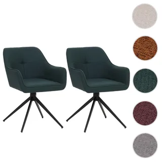 Mendler 2er-Set Esszimmerstuhl HWC-O47, Küchenstuhl Armlehne, drehbar Auto-Return, Stoff/Textil (270g/m2) petrol-grün